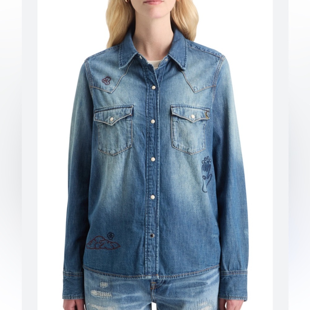 New Scotch & soda regular fit denim button down shirt With embroidery